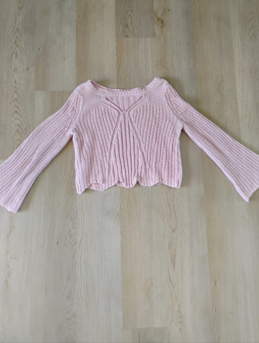 aerie Blush Pink Cropped Knit Sweater 100% Cotton